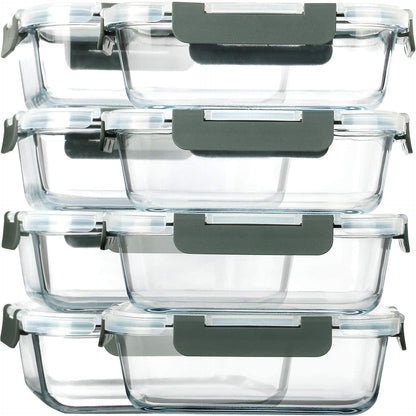 [8-Pack,30 Oz]Glass Meal Prep Containers,Glass Food Storage Containers,Airtight Lunch Containers with Lids, Microwave, Oven, Freezer and Dishwasher
