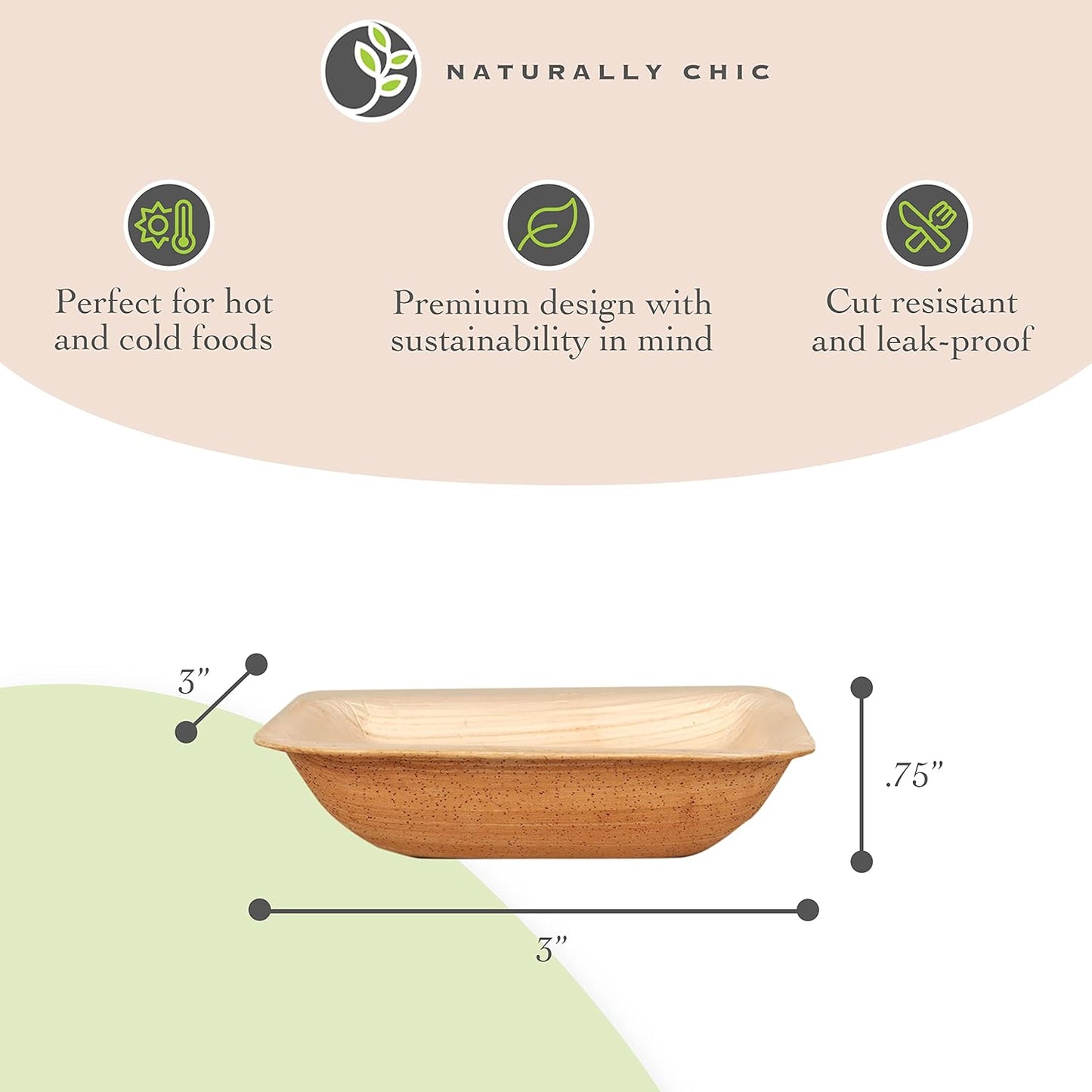 Palm Leaf Sample Pack [ 40 Pack ] - Includes 2.5" and 3" Inch Dipping Bowls, 6" round and Square Plates, 7 and 10 Inch Bamboo Plates, 9X6 Mini Trays and 12 Inch Boat Trays