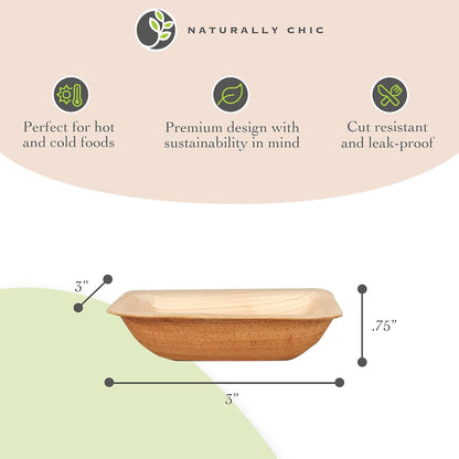 Palm Leaf Sample Pack [ 40 Pack ] - Includes 2.5" and 3" Inch Dipping Bowls, 6" round and Square Plates, 7 and 10 Inch Bamboo Plates, 9X6 Mini Trays and 12 Inch Boat Trays