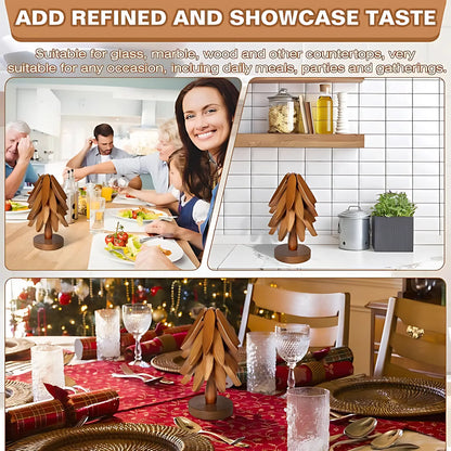 Natural Foldable Black Walnut Wooden Trivet Set, Heat-Resistant Tree Design with 4 Trivets & Stand, Wood Coasters for Hot Pots, Pans, Bowls, Kitchen Accessories Tableware Couple Gifts Birthday Tree-Shaped Tiktokshopspringglowup Iron