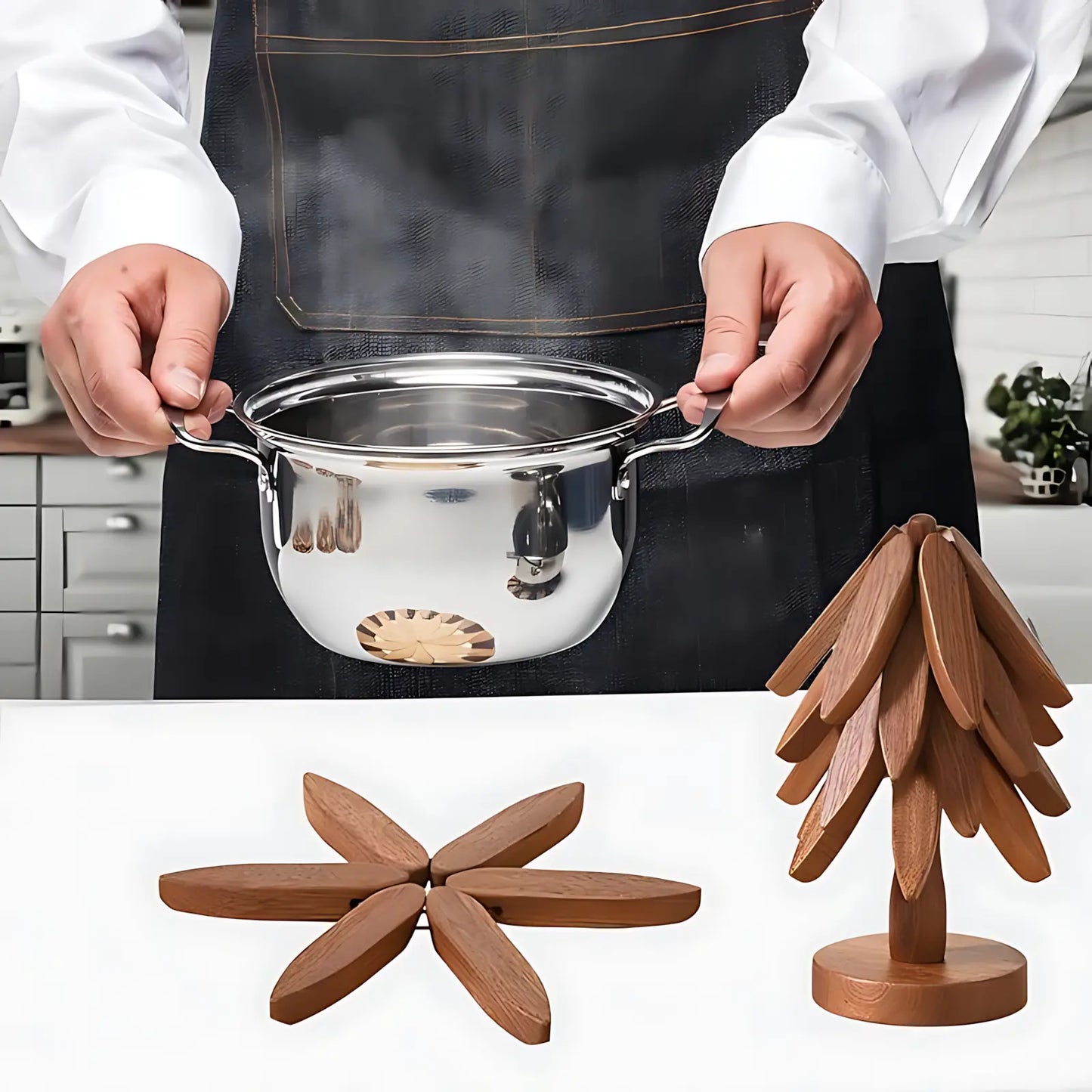 Natural Foldable Black Walnut Wooden Trivet Set, Heat-Resistant Tree Design with 4 Trivets & Stand, Wood Coasters for Hot Pots, Pans, Bowls, Kitchen Accessories Tableware Couple Gifts Birthday Tree-Shaped Tiktokshopspringglowup Iron