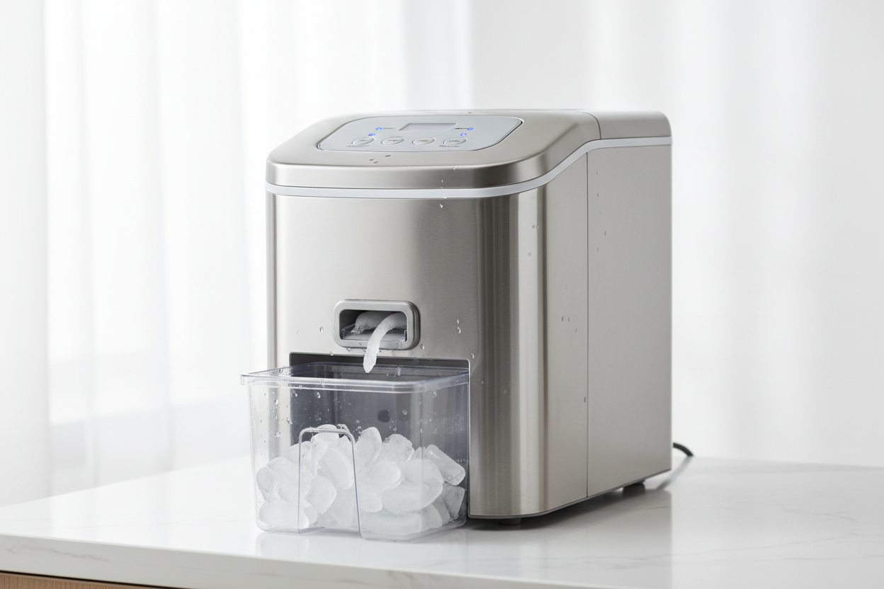 Compact Countertop Ice Maker Machine in Stainless Steel